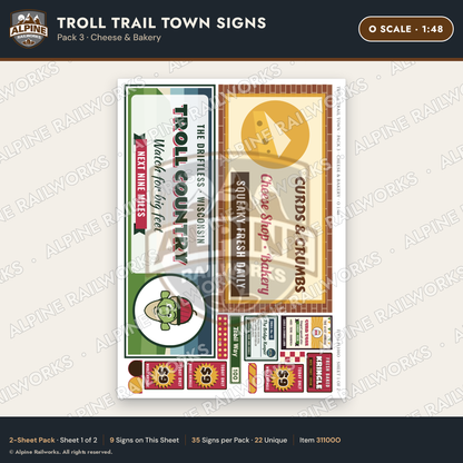 Alpine Railworks 31100O O Scale Roadside Attraction Signs - Troll Town