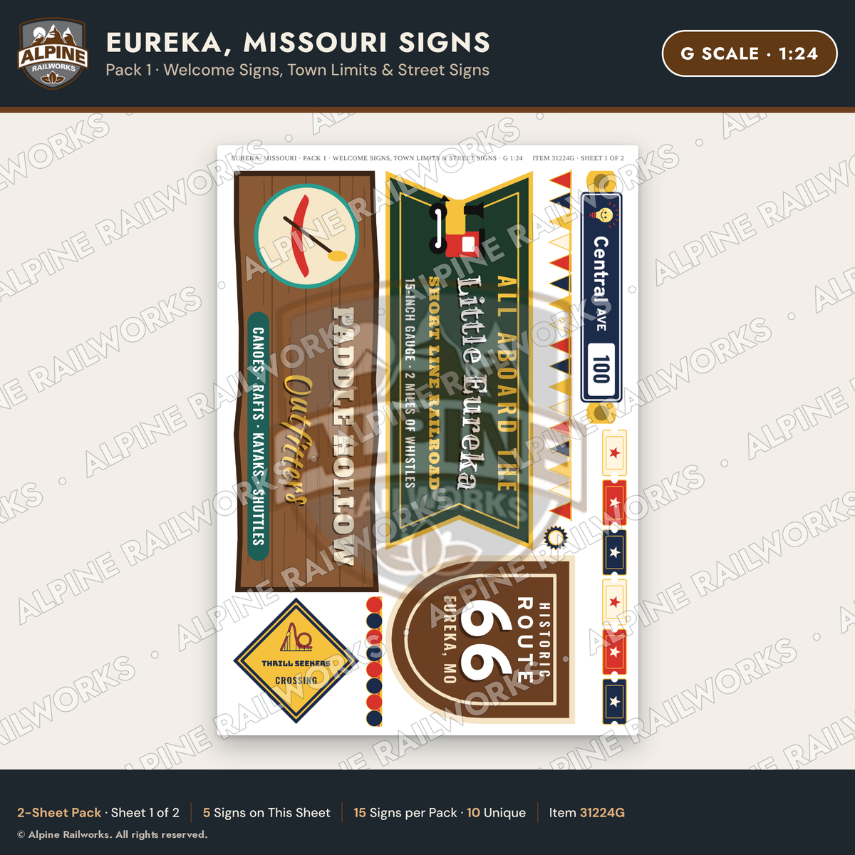 Alpine Railworks 31224G G Scale Eureka MO Signs - Welcome Signs