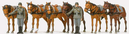 Preiser 16597 HO Scale Unpainted Figures -- Soldiers Draft Horses