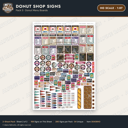 Alpine Railworks 30438HO HO Scale Donut Shop Signs - Donut Menu Boards