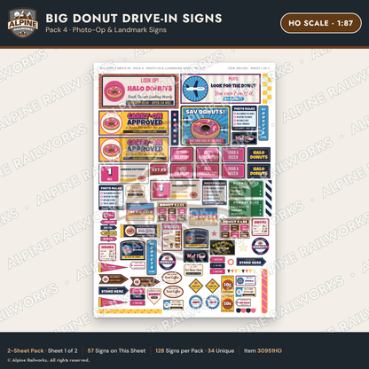 Alpine Railworks 30951HO HO Scale Roadside Signs - Giant Donut Shop