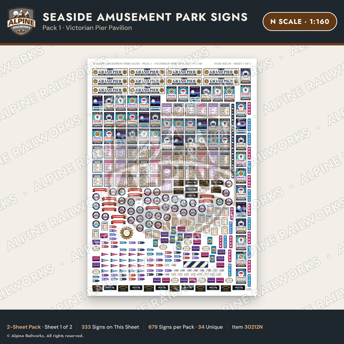 Alpine Railworks 30212N N Scale Seaside Amusement Park Signs