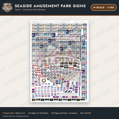 Alpine Railworks 30212N N Scale Seaside Amusement Park Signs