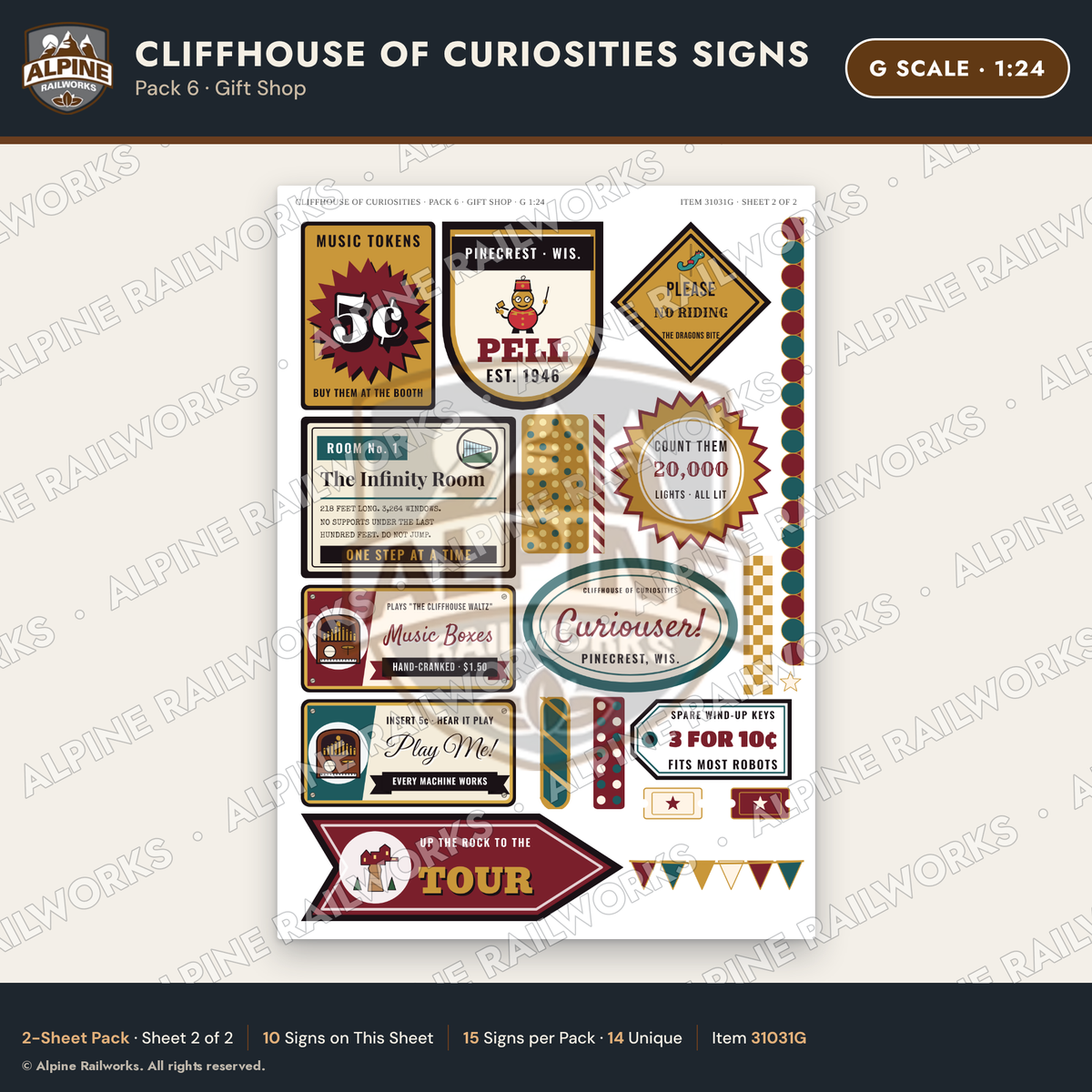 Alpine Railworks 31031G G Scale Roadside Signs - Curiosity House