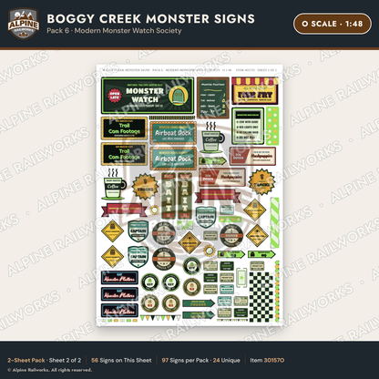 Alpine Railworks 30157O O Scale Boggy Creek Monster Signs