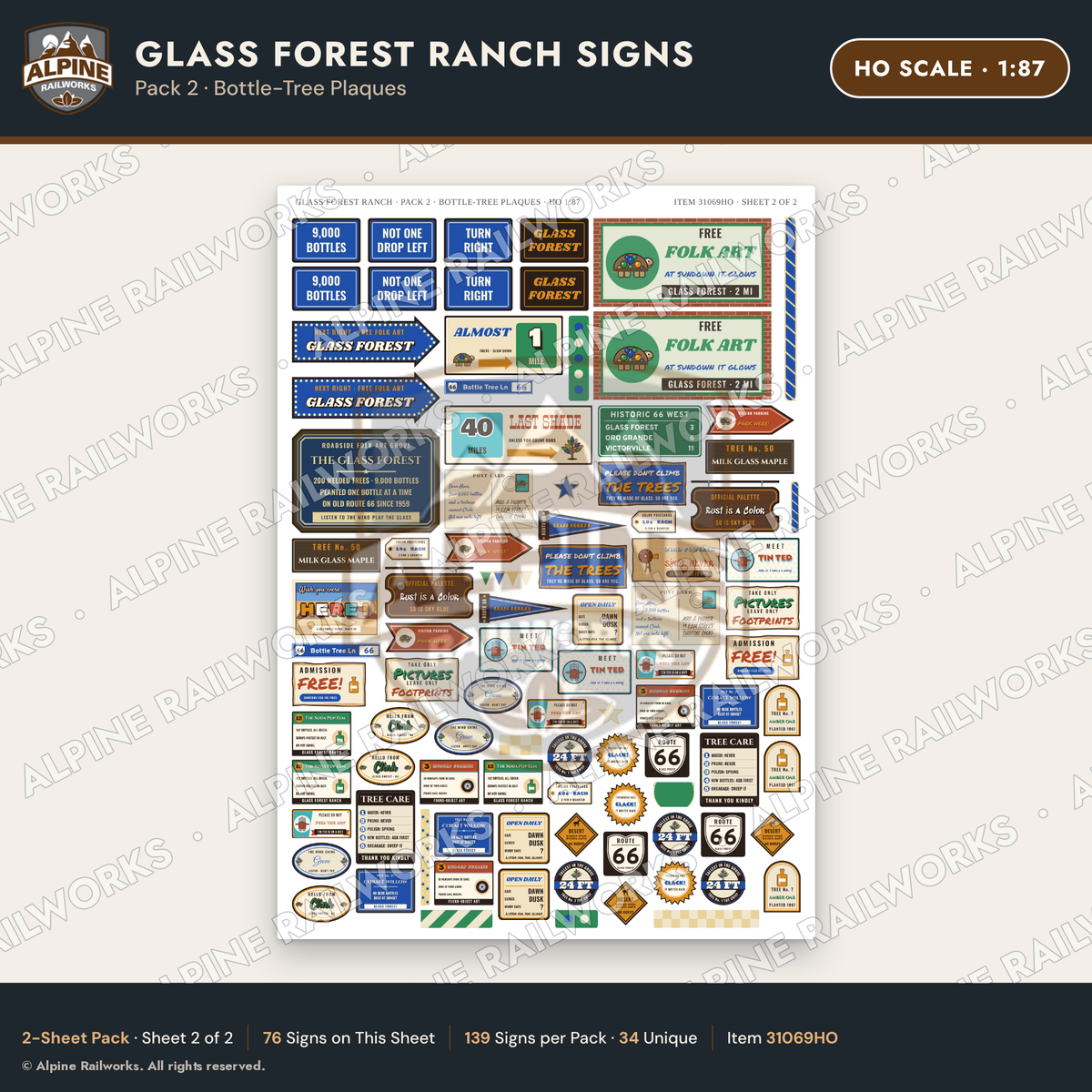 Alpine Railworks 31069HO HO Scale Roadside Signs - Bottle Tree Ranch