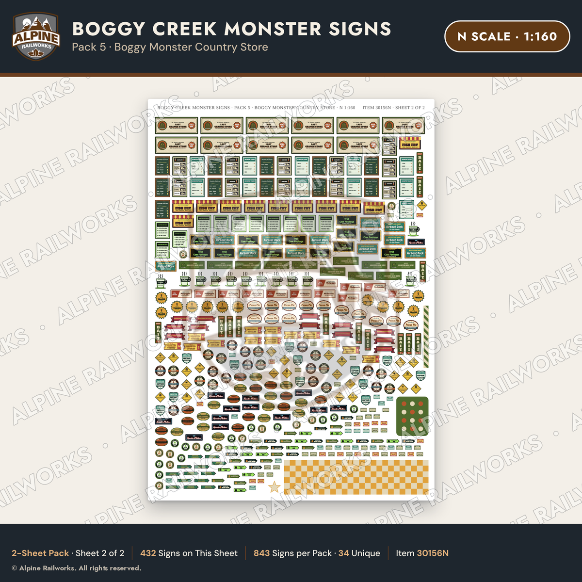 Alpine Railworks 30156N N Scale Boggy Creek Monster Signs