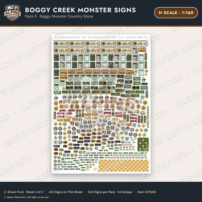 Alpine Railworks 30156N N Scale Boggy Creek Monster Signs