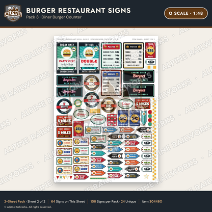 Alpine Railworks 30448O O Scale Burger Restaurant Signs