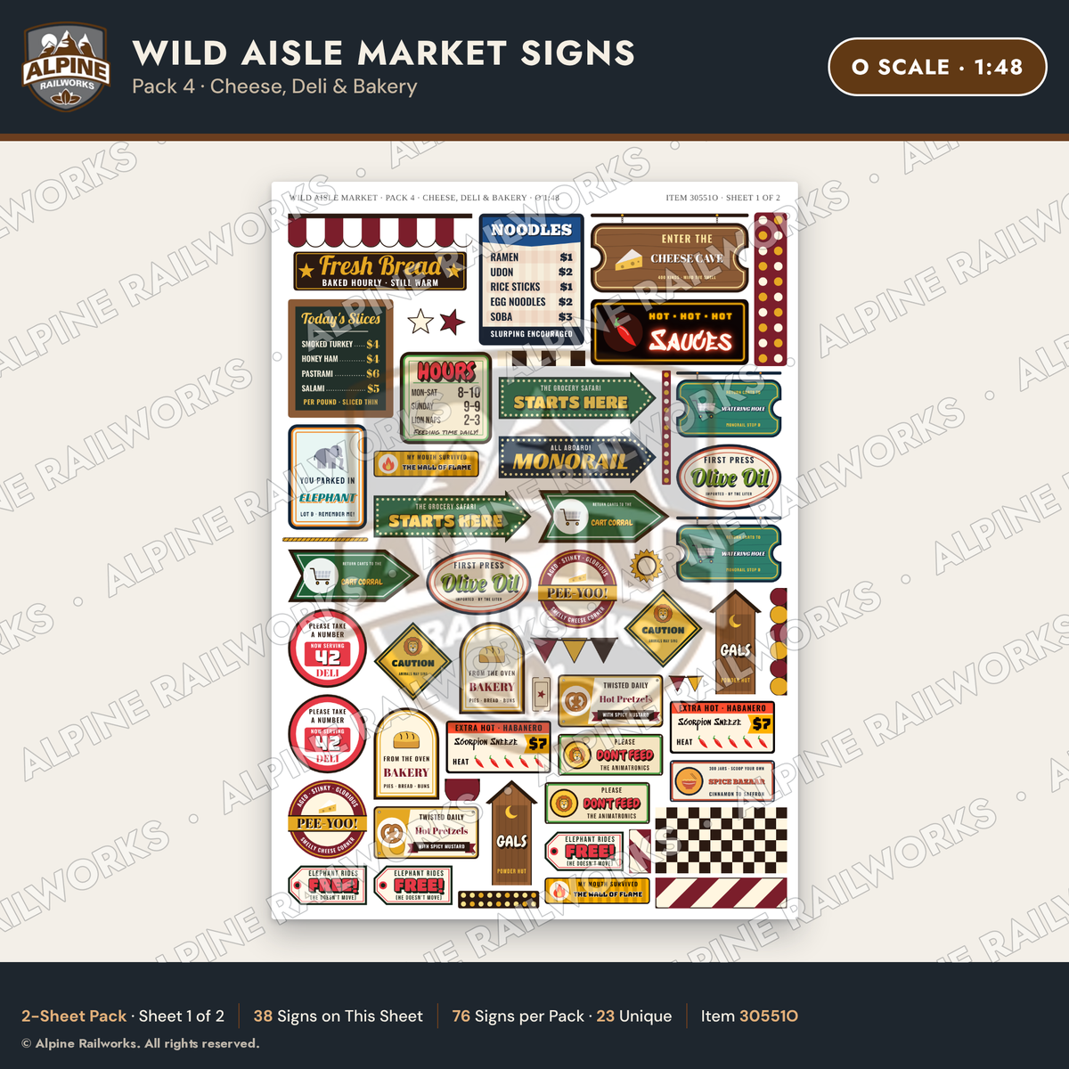 Alpine Railworks 30551O O Scale Roadside Signs - Jungle Grocery Store