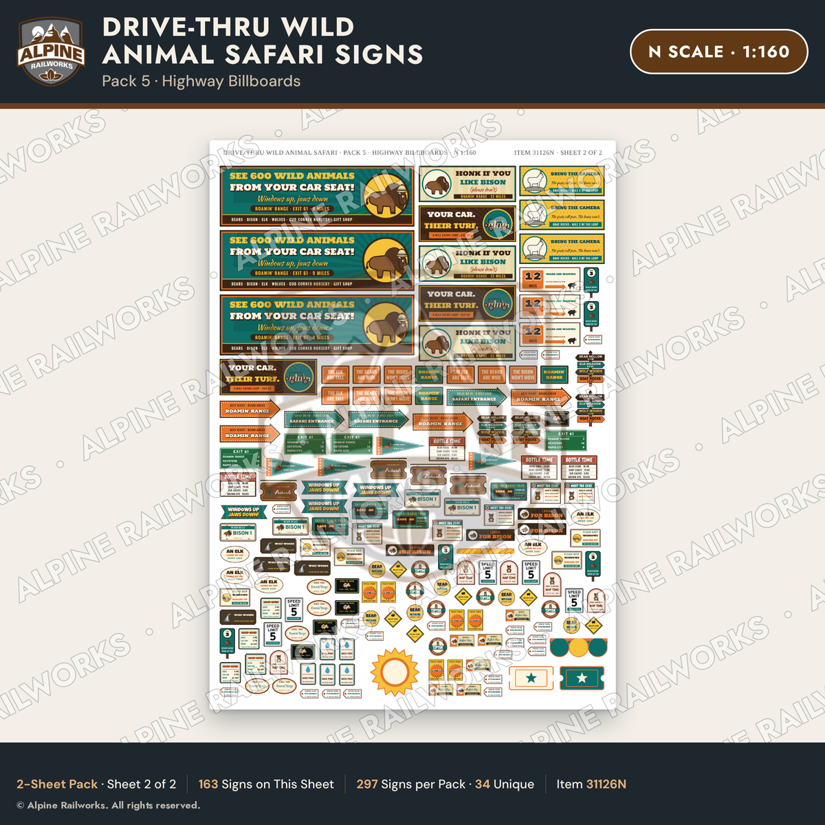 Alpine Railworks 31126N N Scale Roadside Signs - Drive-Thru Safari