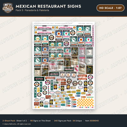 Alpine Railworks 30390HO HO Scale Mexican Restaurant Signs - Panaderia