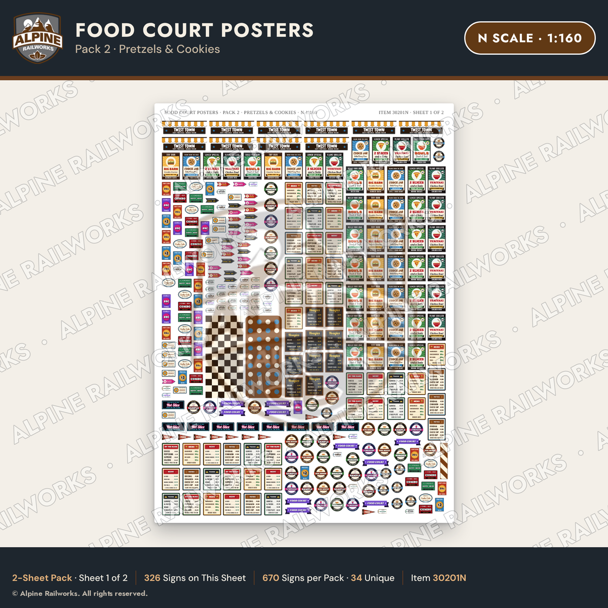 Alpine Railworks 30201N N Scale Food Court Posters - Pretzels