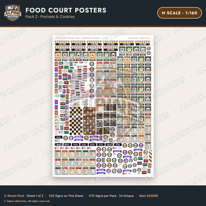 Alpine Railworks 30201N N Scale Food Court Posters - Pretzels