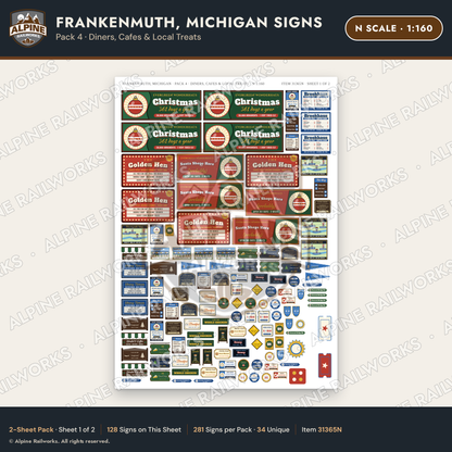 Alpine Railworks 31365N N Scale Frankenmuth MI Signs - Diners & Cafes