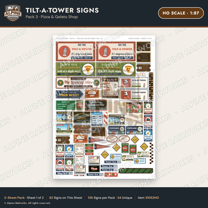 Alpine Railworks 31052HO HO Scale Roadside Signs - Leaning Tower