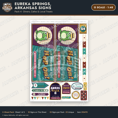 Alpine Railworks 31347O O Scale Eureka Springs Signs - Diners & Cafes