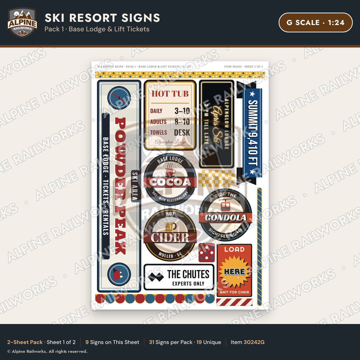 Alpine Railworks 30242G G Scale Ski Resort Signs - Base Lodge