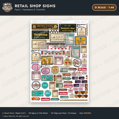 Alpine Railworks 30038O O Scale Retail Shop Signs - Hardware