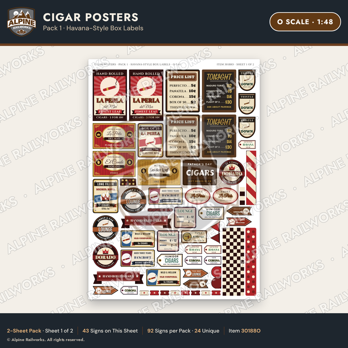 Alpine Railworks 30188O O Scale Cigar Posters