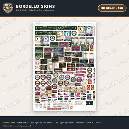 Alpine Railworks 30276HO HO Scale Bordello Signs