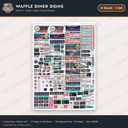 Alpine Railworks 31209N N Scale Waffle Diner Signs - Order Lingo