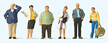 Preiser 10734 HO Scale Waiting Train Travelers -- pkg(6)