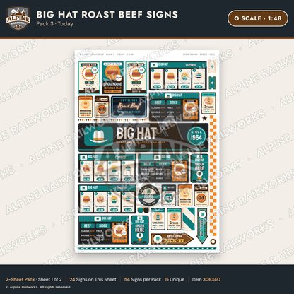 Alpine Railworks 30634O O Scale Fast Food Signs - Western Roast Beef