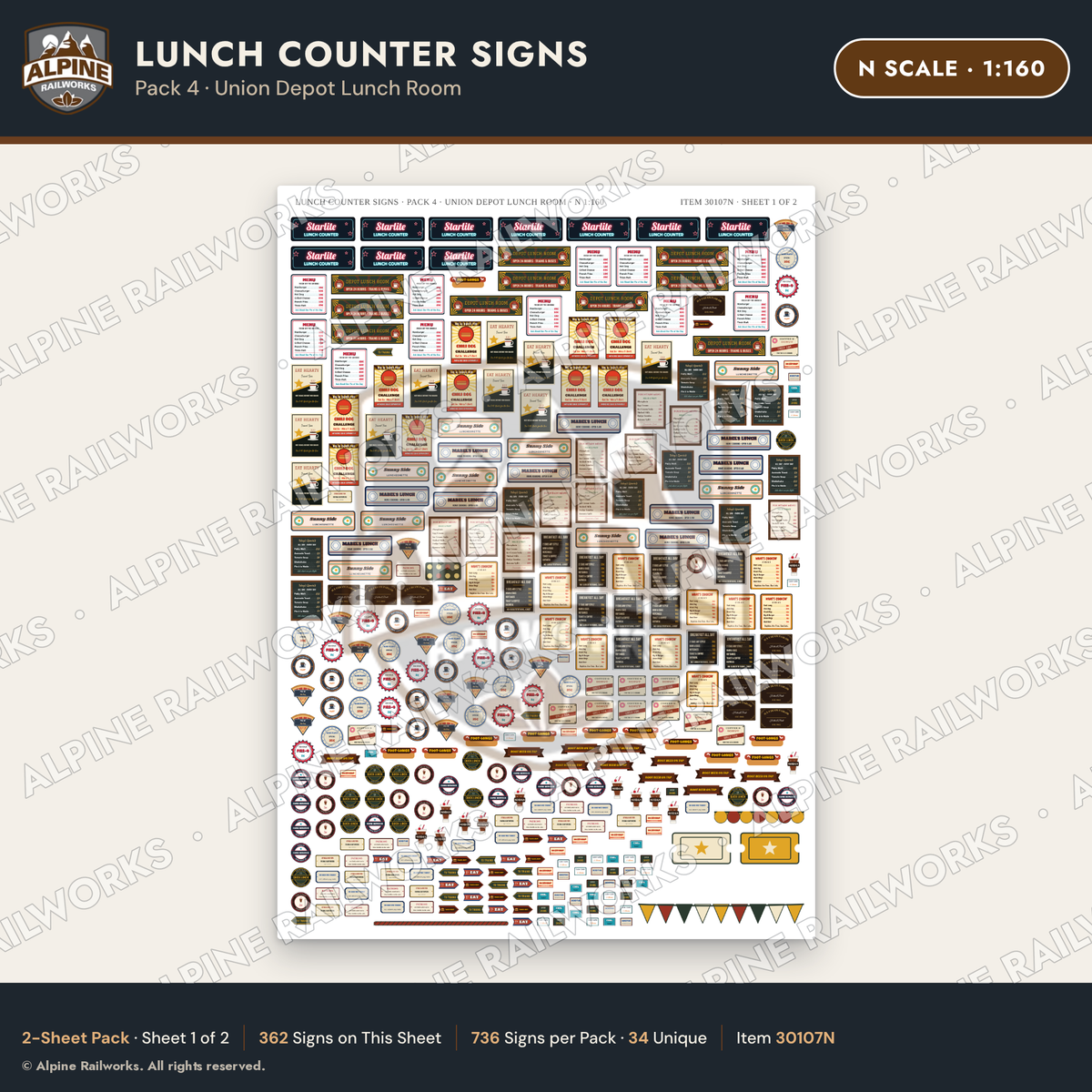 Alpine Railworks 30107N N Scale Lunch Counter Signs