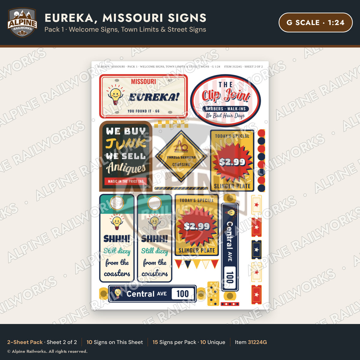 Alpine Railworks 31224G G Scale Eureka MO Signs - Welcome Signs