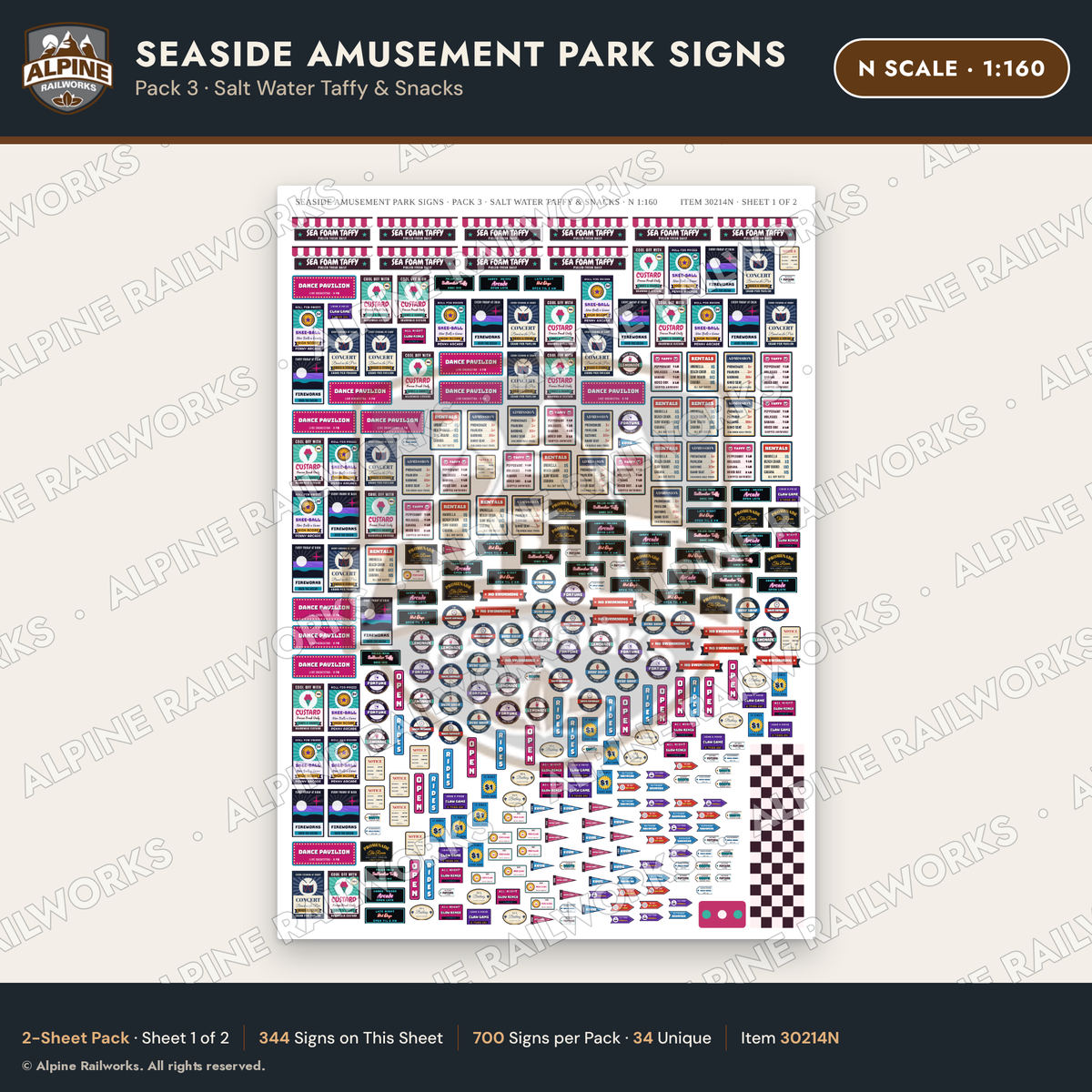 Alpine Railworks 30214N N Scale Seaside Amusement Park Signs