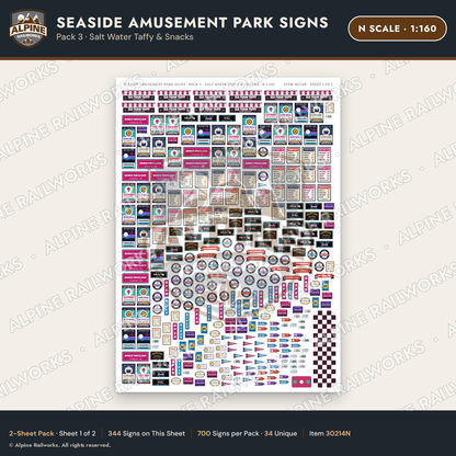Alpine Railworks 30214N N Scale Seaside Amusement Park Signs