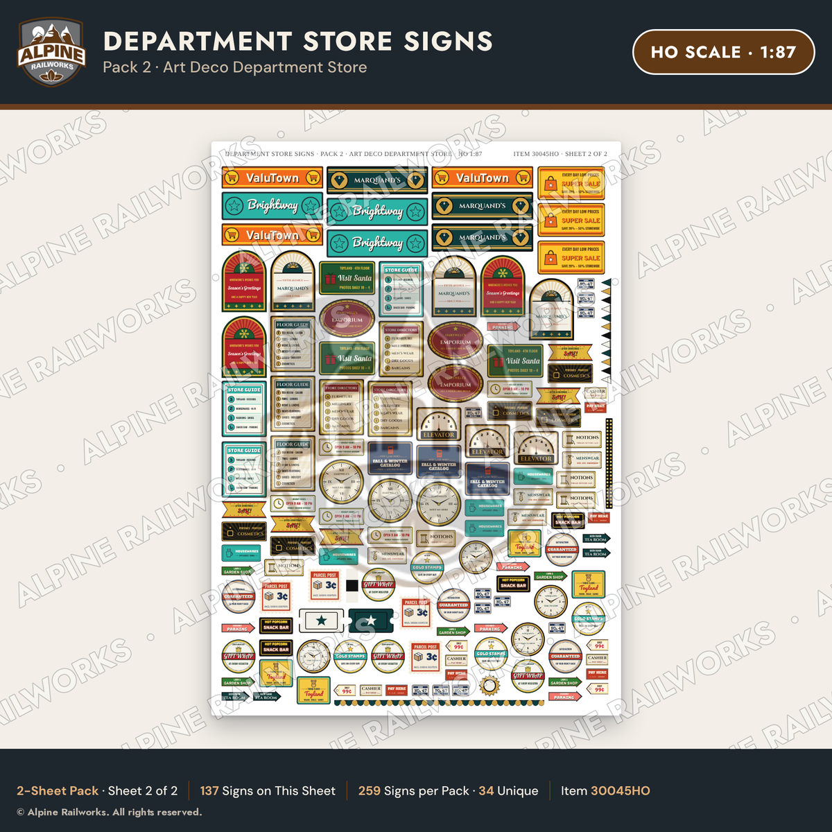 Alpine Railworks 30045HO HO Scale Department Store Signs