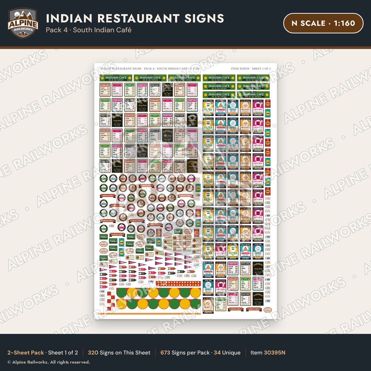 Alpine Railworks 30395N N Scale Indian Restaurant Signs