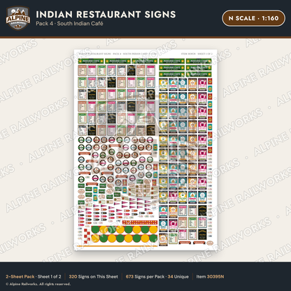 Alpine Railworks 30395N N Scale Indian Restaurant Signs