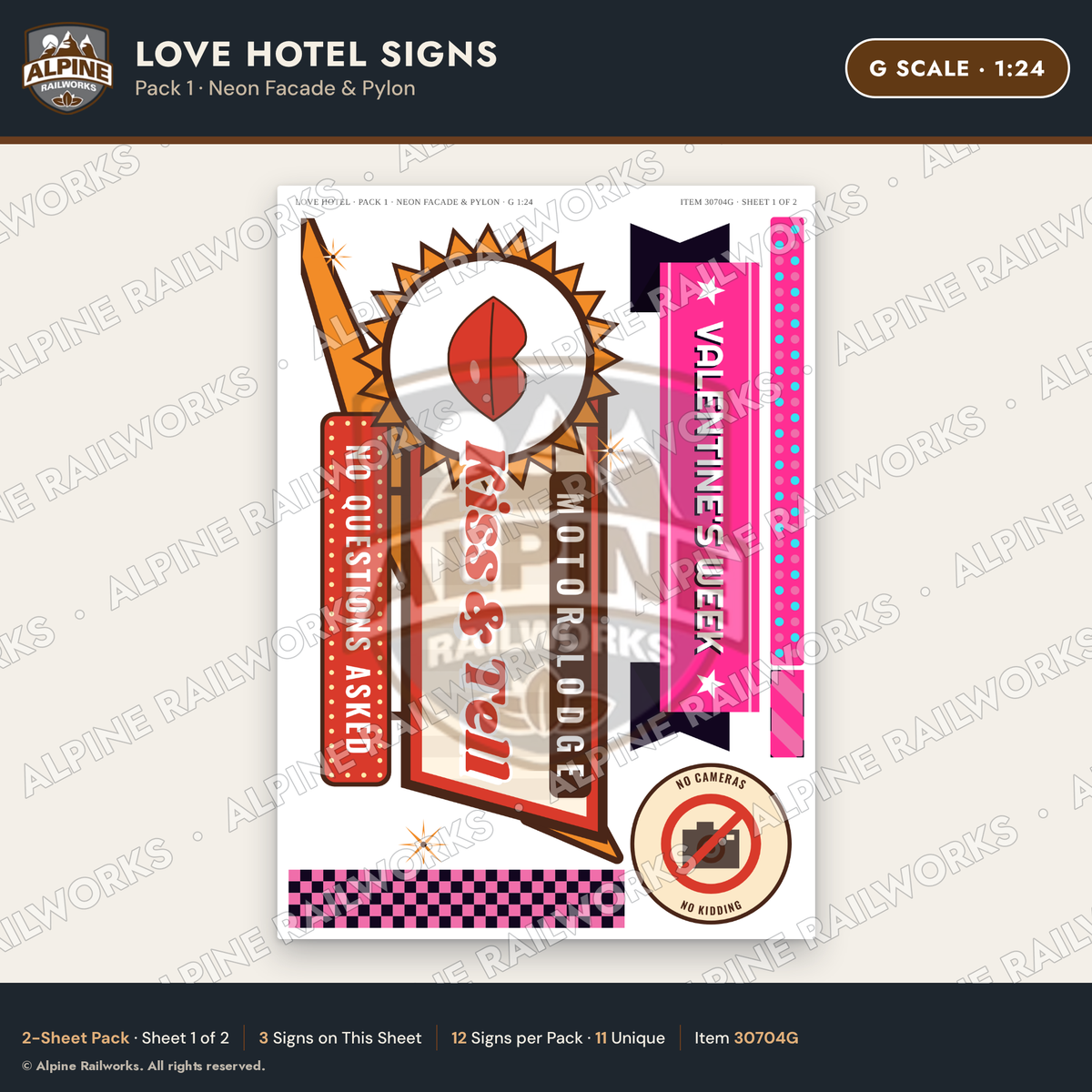 Alpine Railworks 30704G G Scale Love Hotel Signs - Neon Facade & Pylon