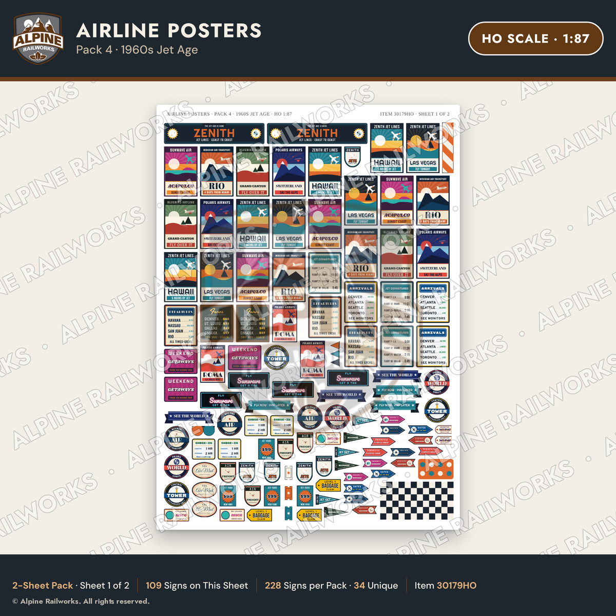 Alpine Railworks 30179HO HO Scale Airline Posters - 1960s Jet Age