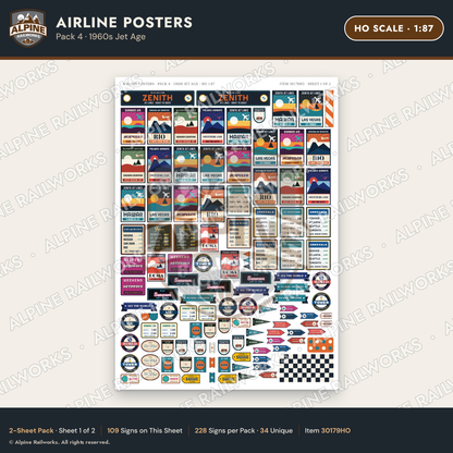 Alpine Railworks 30179HO HO Scale Airline Posters - 1960s Jet Age