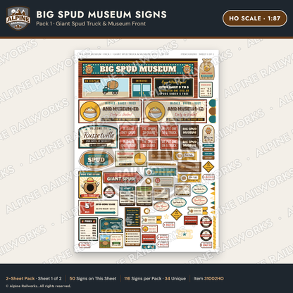 Alpine Railworks 31002HO HO Scale Roadside Signs - Potato Museum