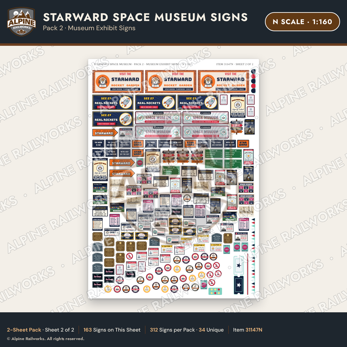 Alpine Railworks 31147N N Scale Roadside Signs - Space Museum