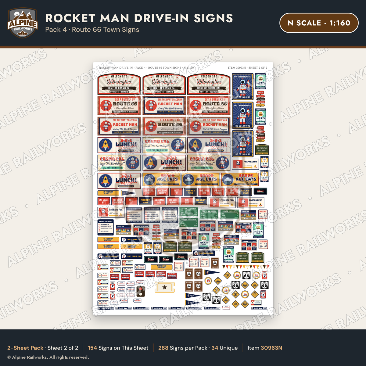 Alpine Railworks 30963N N Scale Roadside Signs - Spaceman Drive-In