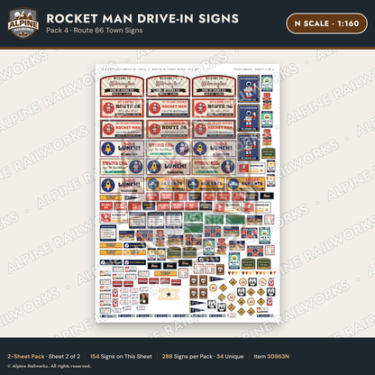 Alpine Railworks 30963N N Scale Roadside Signs - Spaceman Drive-In