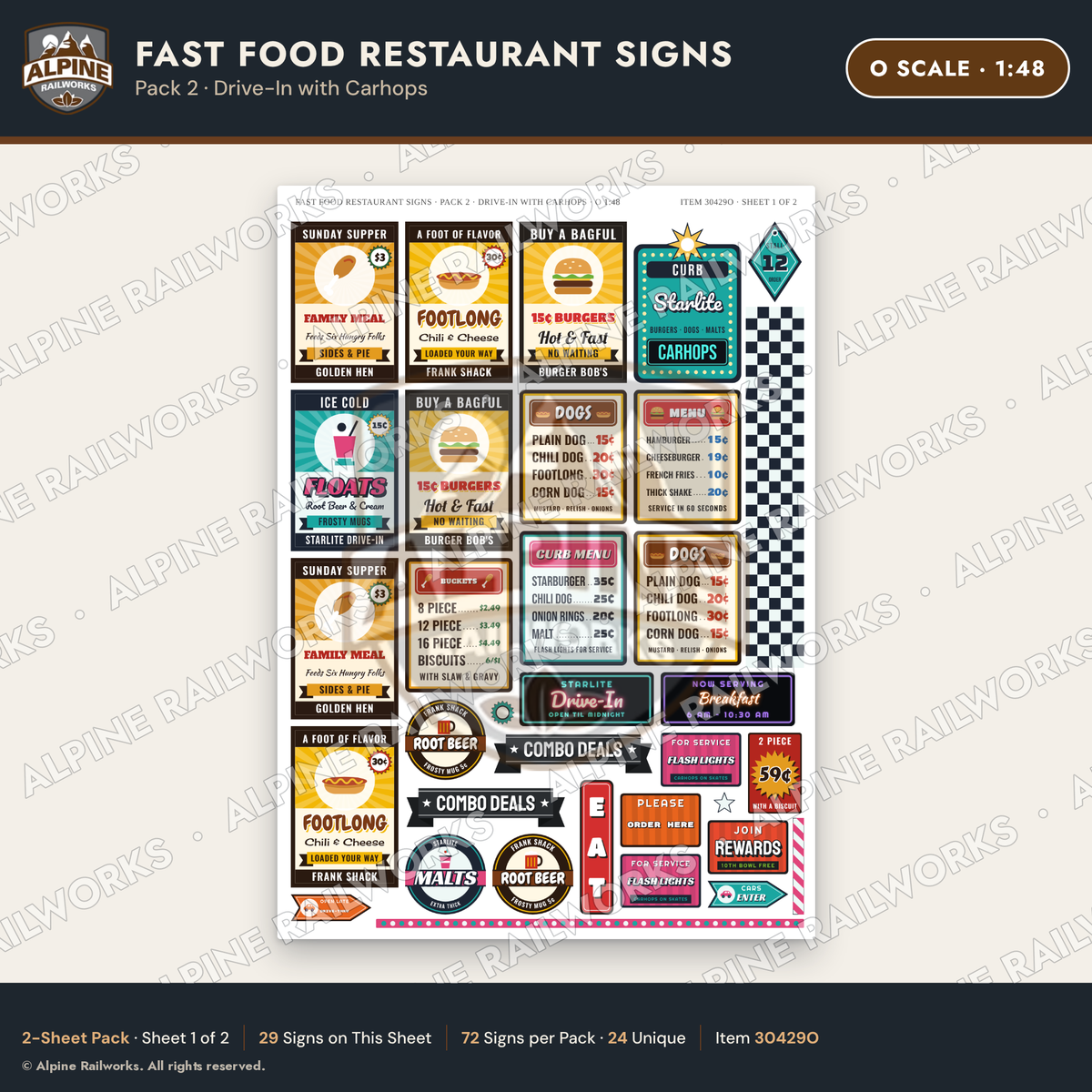 Alpine Railworks 30429O O Scale Fast Food Restaurant Signs