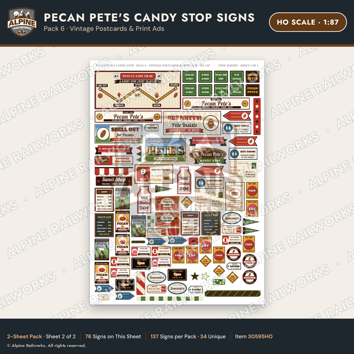 Alpine Railworks 30595HO HO Scale Roadside Signs - Pecan Candy Stop