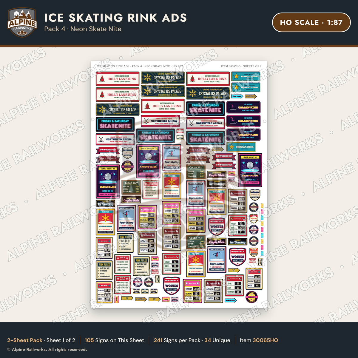 Alpine Railworks 30065HO HO Scale Ice Skating Rink Ads