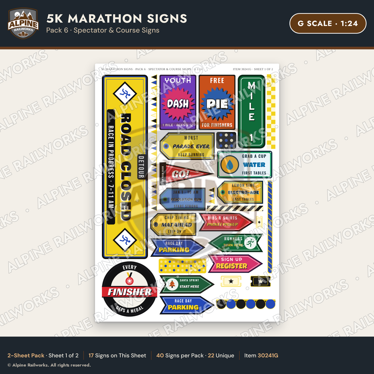 Alpine Railworks 30241G G Scale 5K Marathon Signs - Spectator & Course