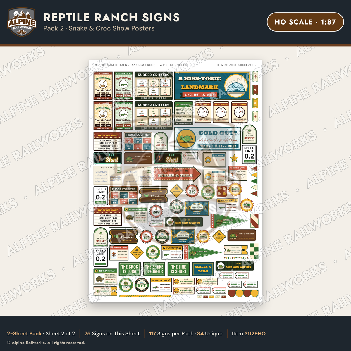 Alpine Railworks 31129HO HO Scale Roadside Signs - Reptile Zoo