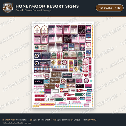 Alpine Railworks 30701HO HO Scale Honeymoon Resort Signs