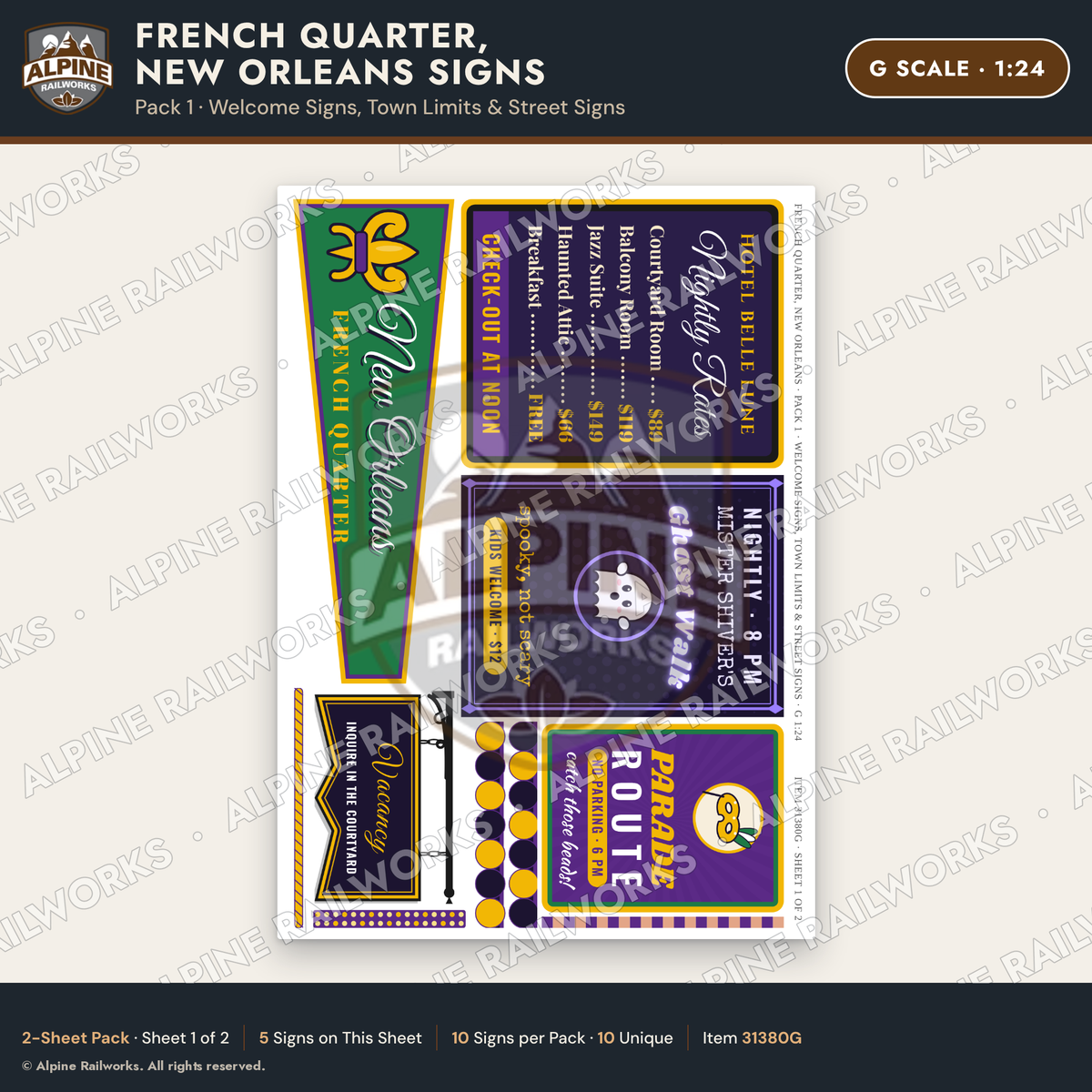 Alpine Railworks 31380G G Scale French Quarter Signs - Welcome Signs