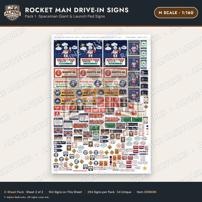 Alpine Railworks 30960N N Scale Roadside Signs - Spaceman Drive-In